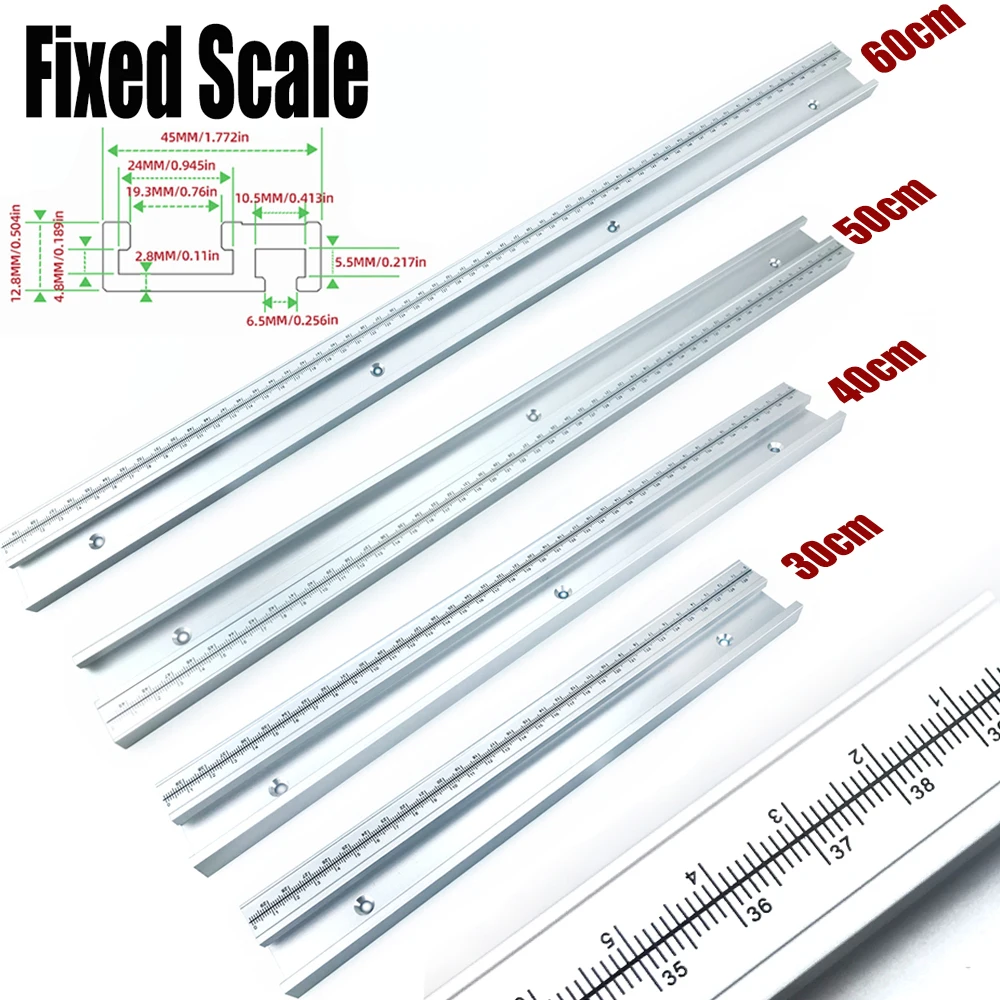 45 Chute T Track with Scale Alloy T-tracks Slot Miter Track 300-800mm Woodworking Saw Table Workbench DIY Tools 4.8