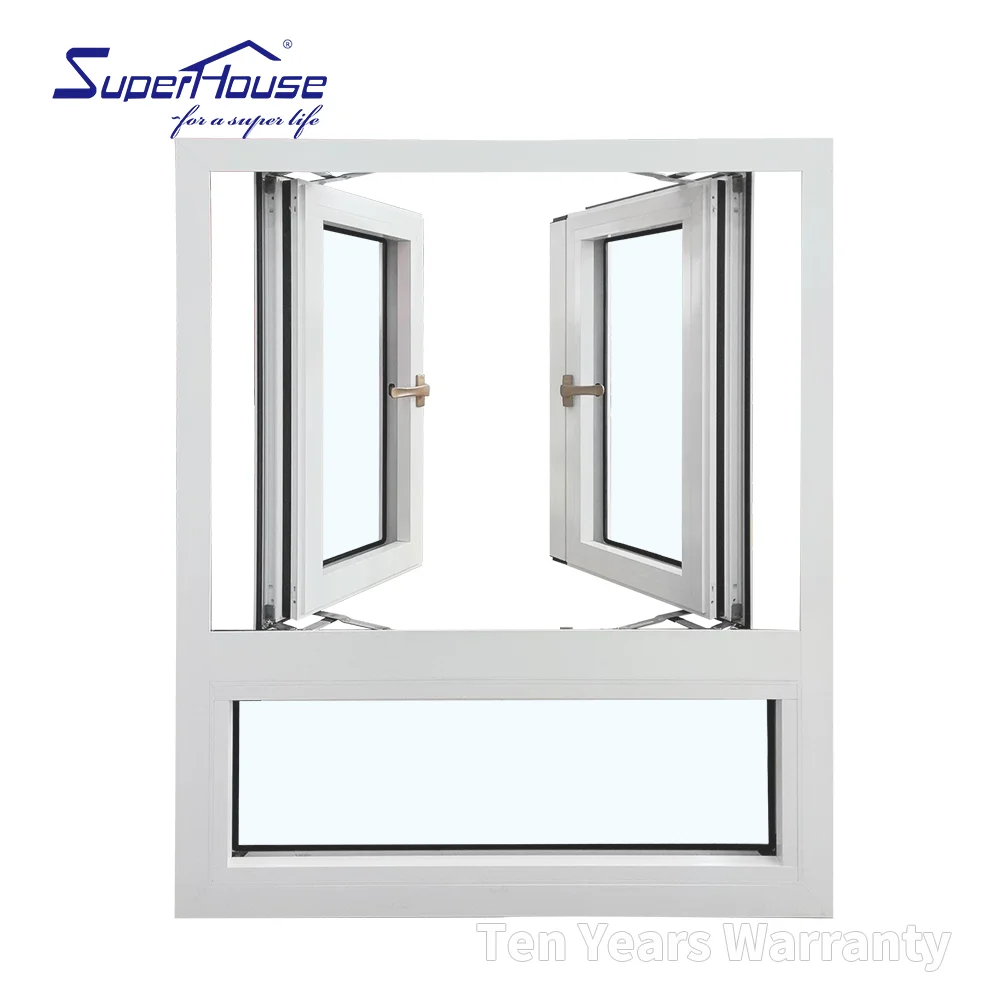 10 Years Warranty Hurricane Proof NFRC NOA FPA AS2047 Toughened Glass Double Casement Aluminum windows with Fixed