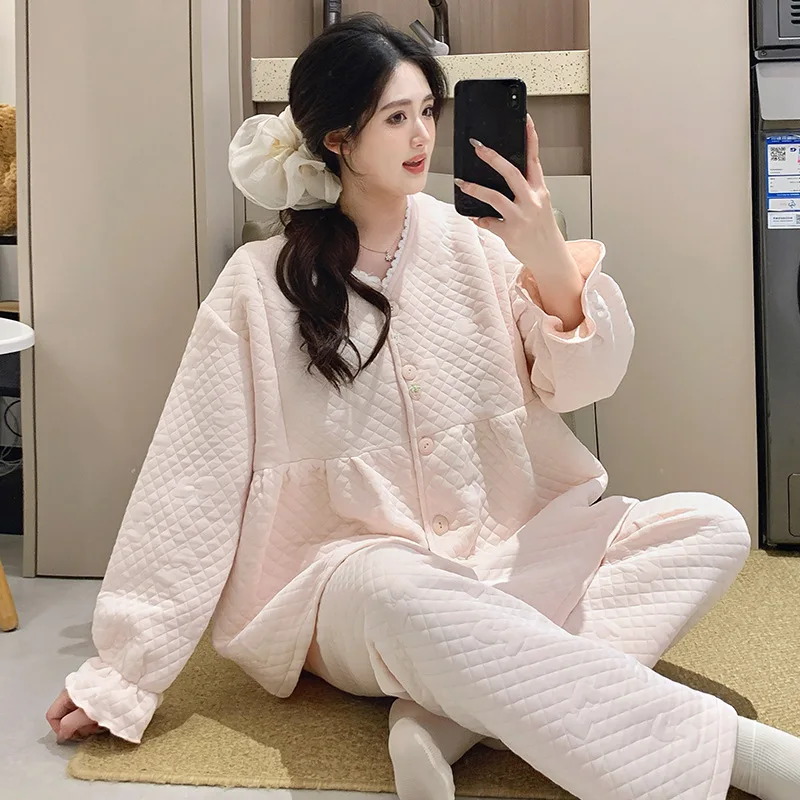 

Воздушный хлопковый сэндвич, костюм для грудного вскармливания, зимние плотные пижамы для беременных, теплые пижамы для грудного вскармливания после родов