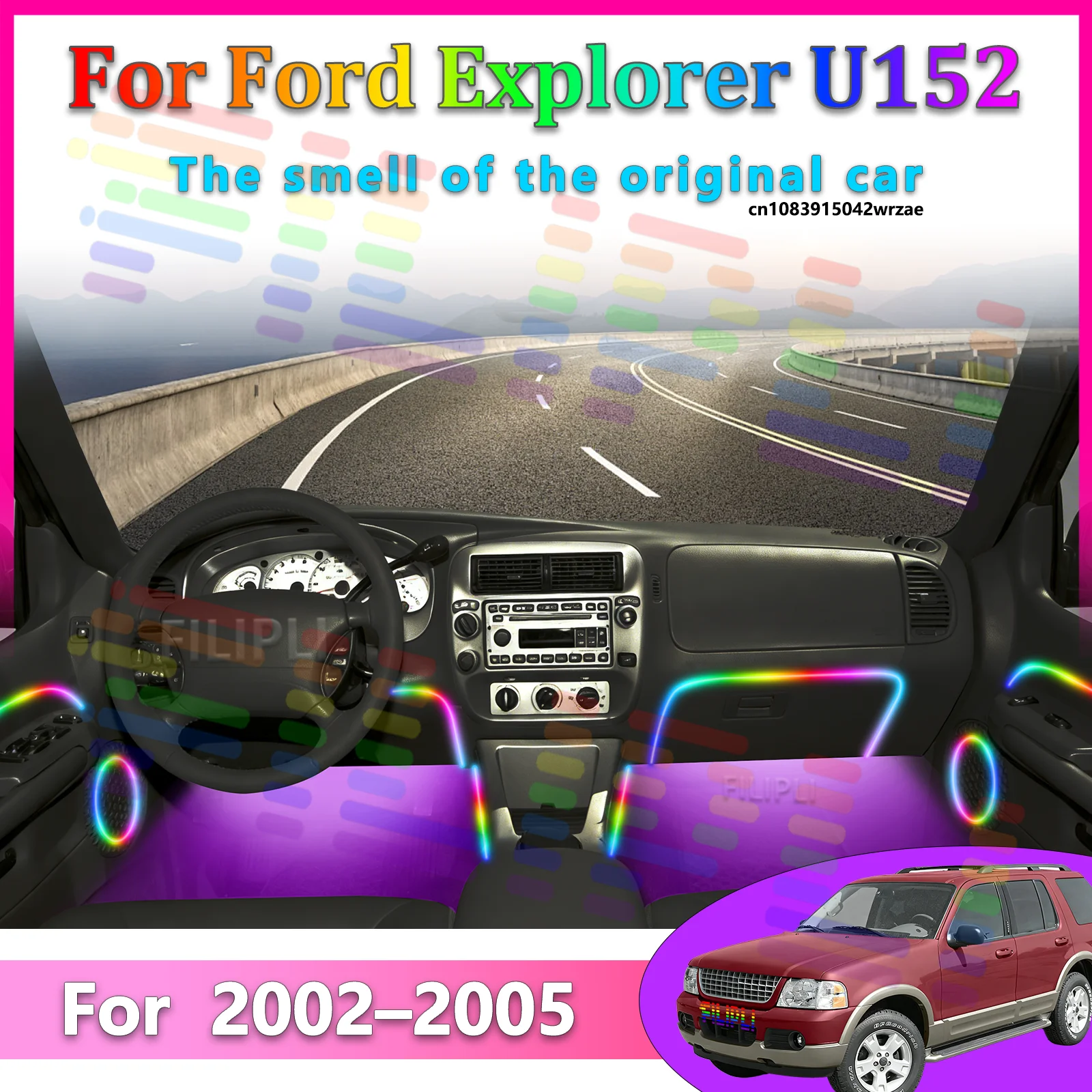 Luces LED Ambientales para Ford Explorer U152 2005, Luces de Atmósfera Coloridas, Tira de Neón Interior para Auto, Control por Aplicación, 64 Luces RGB
