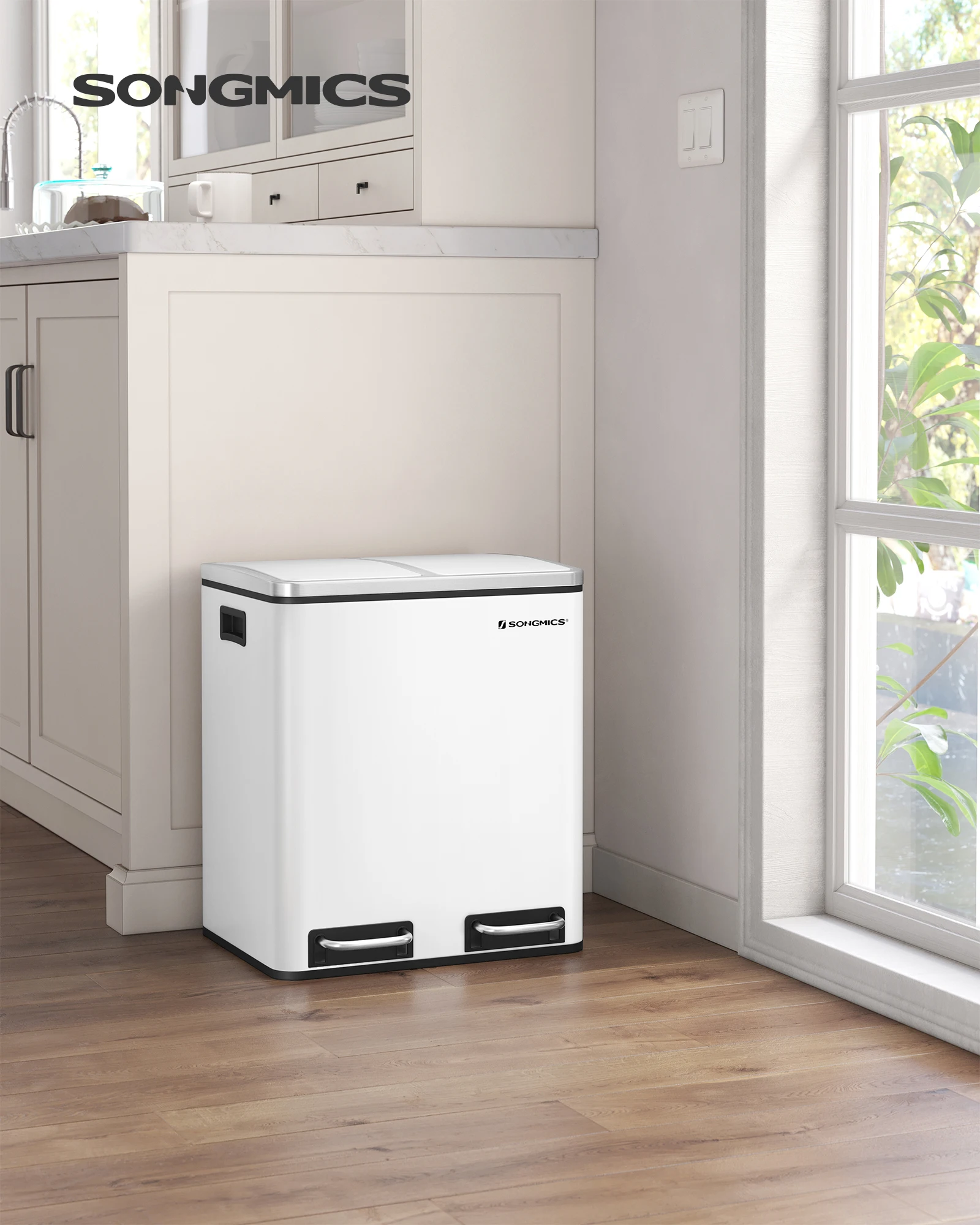 Songmics Prullenbak 30l Ergonomische Stalen Metalen Voetrails
