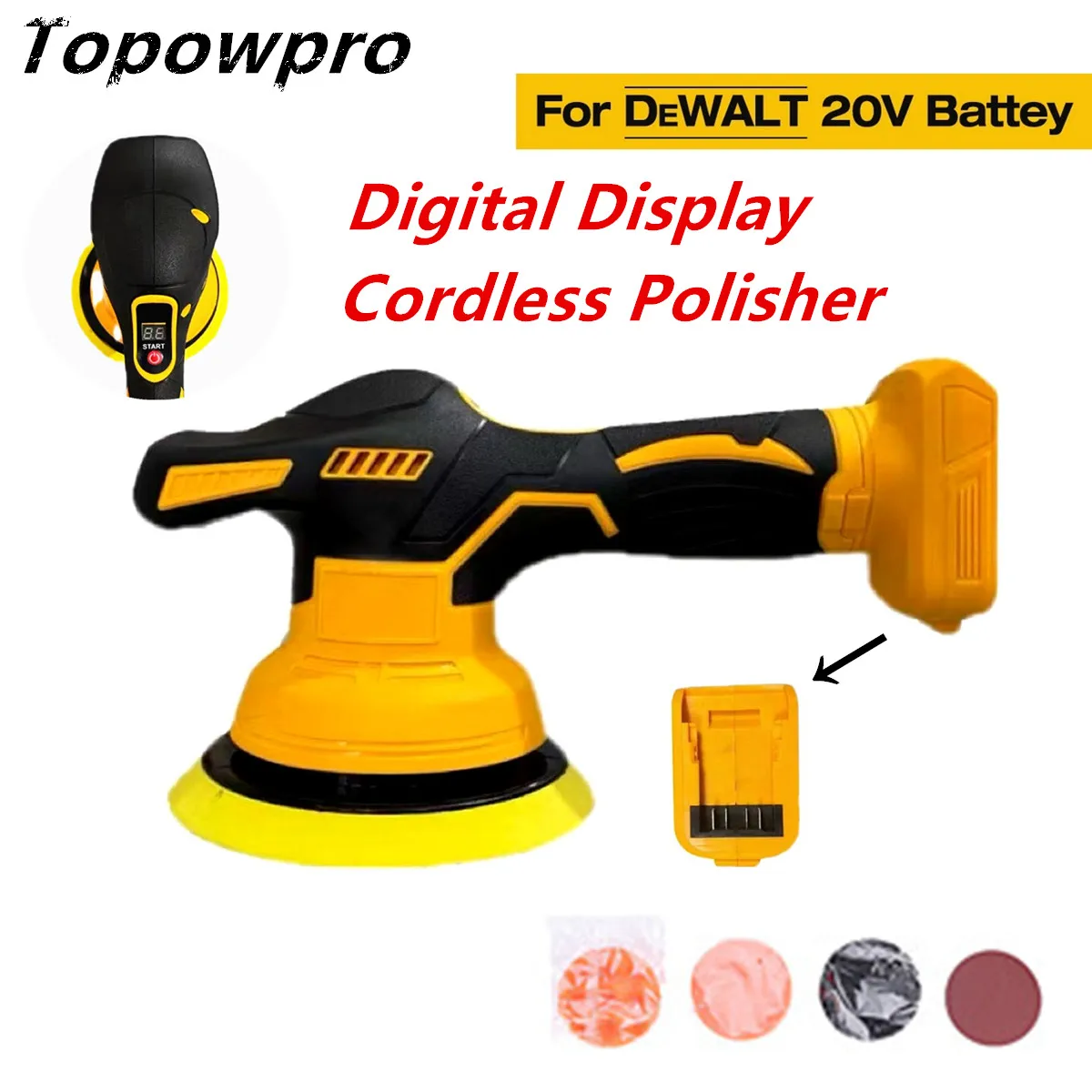 

Cordless Car Polisher Electric Auto Polishing Machine Digital Display Adjustable Metal Waxing Suitable For DeWALT 20V Battery