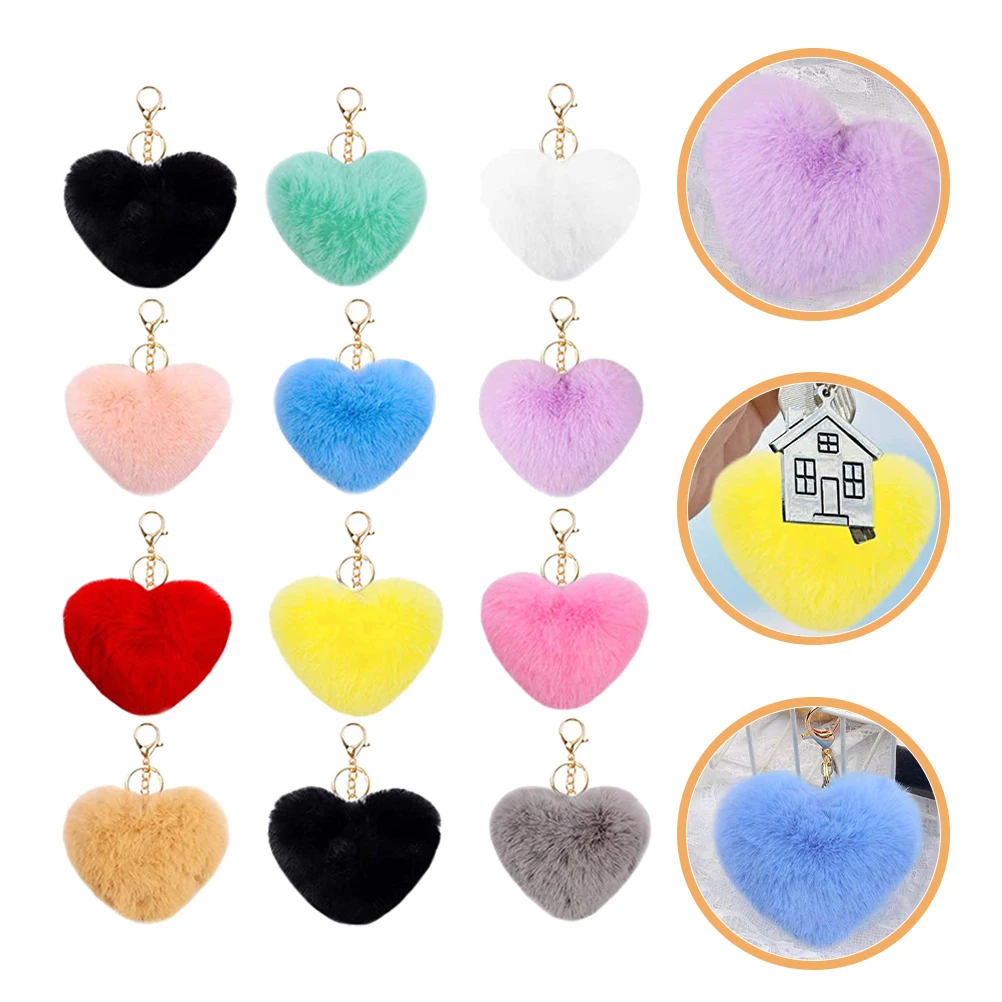 

12 Pcs Love Mao Ball Keychain Tag Pompoms Bag Accessories Artificial Keyring Miss