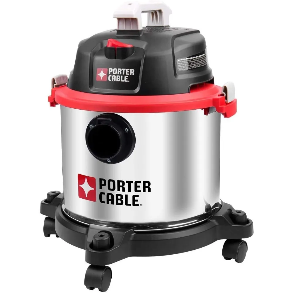 

Wet/Dry Vacuum 5 Gallon 4HP Stainless Steel Light Weight Portable, 3 in 1 Function with Attachments, Silver+Red