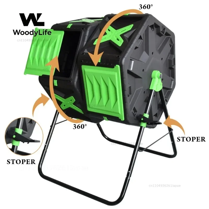High Volume Composter with 2 Sliding Door Large Dual Chamber Compost Tumbler Easy Turn Fast-Working System All-Season Heavy-Duty