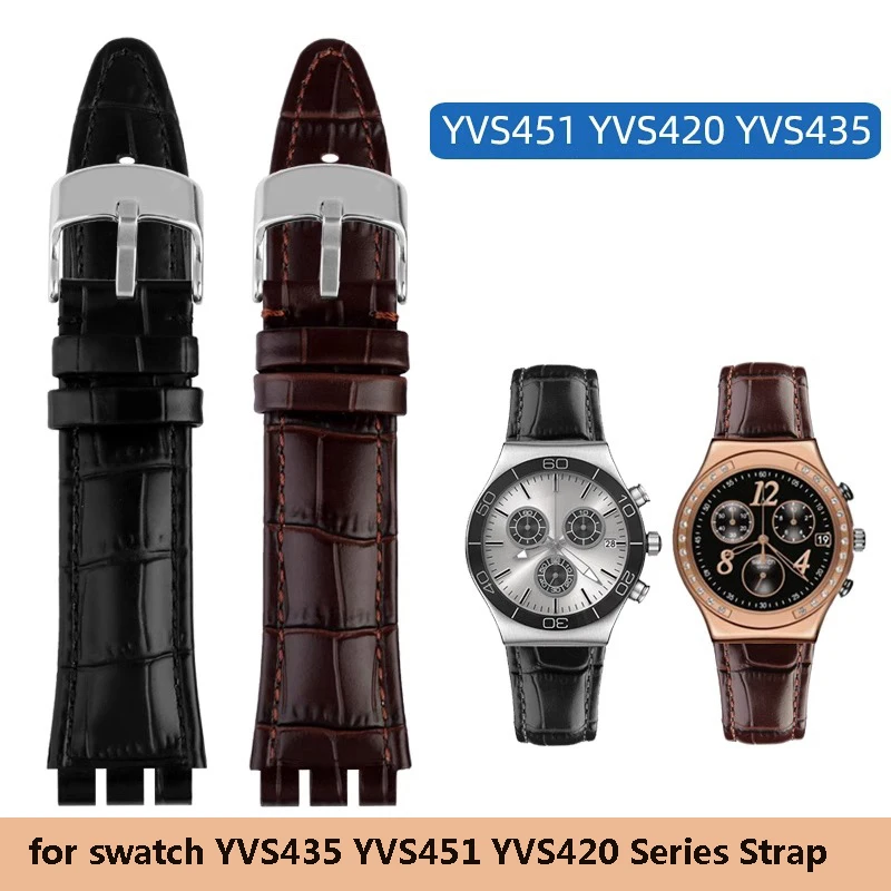 High Quality Genuine Leather Watchband for Swatch YVS435 YVS451 YVS420 YVS400 YVB404 Series Watch Strap Waterproof  Men's  21mm