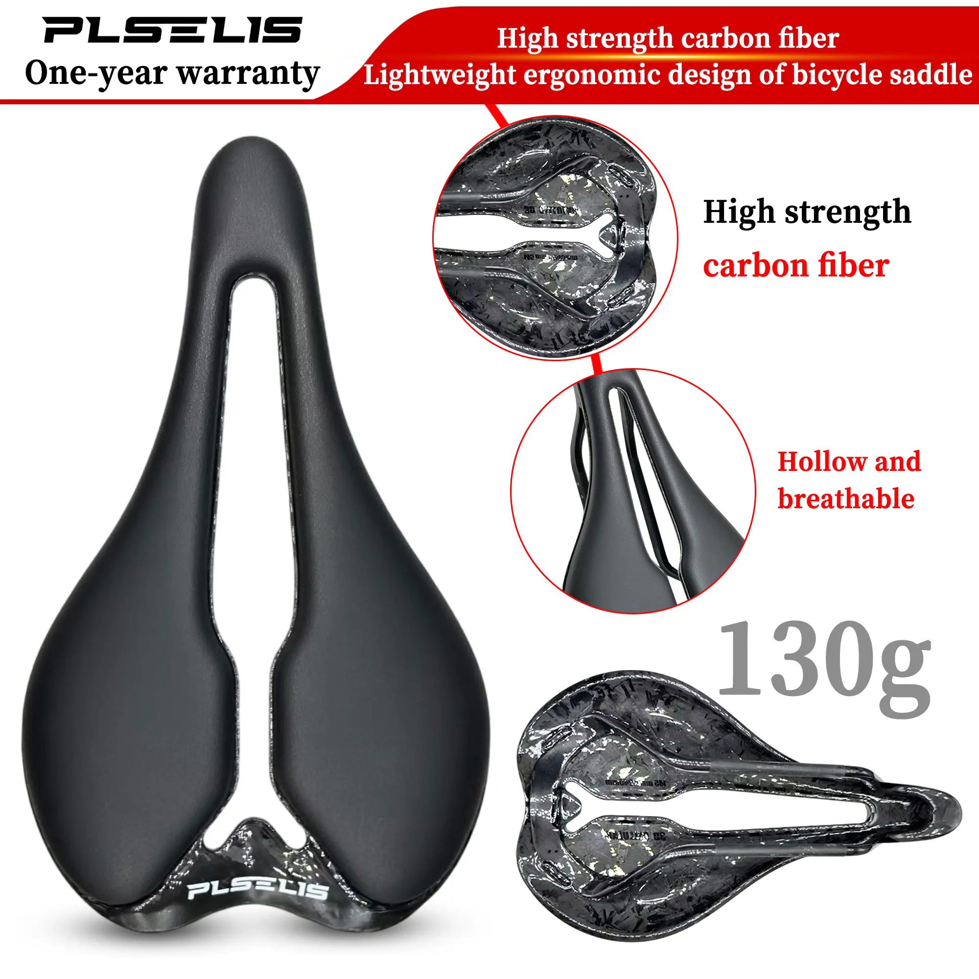 

PLSELIS Ultra Light High Strength T800 Carbon Fiber 120g Saddle Road Car Seat Cushion Hollow Breathable Non stuffy Bicycle Acces