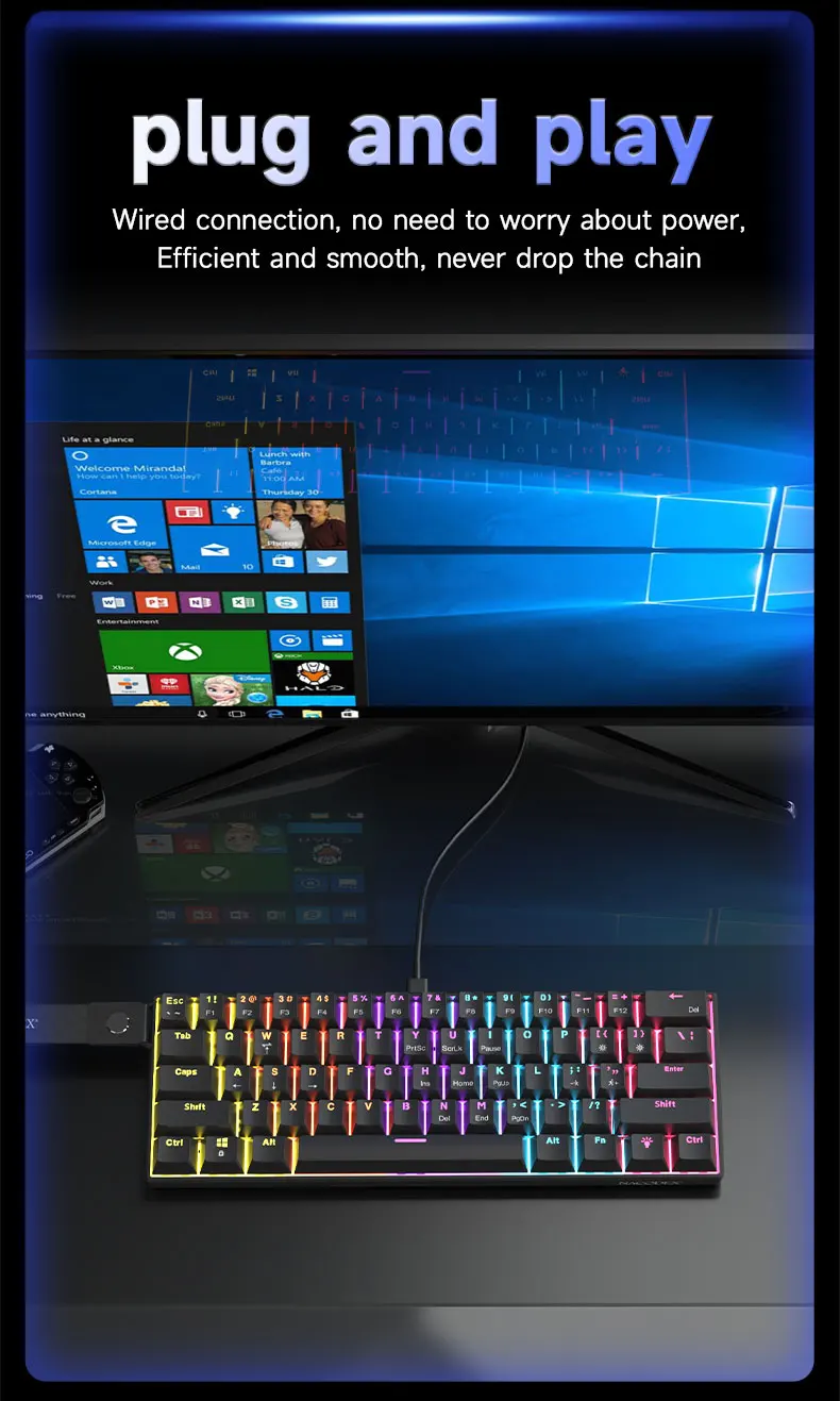 AJAZZ NK61 Kabelgebundene Mechanische Gaming-Tastatur, Unterstützt Vollständigen Hot-Swap, Geeignet für Büroarbeit und Gaming – Detail 10