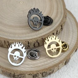 New flame skull men's lapel pin, 316L stainless steel gold-plated badge, black brooch for suit accessories, gift for father