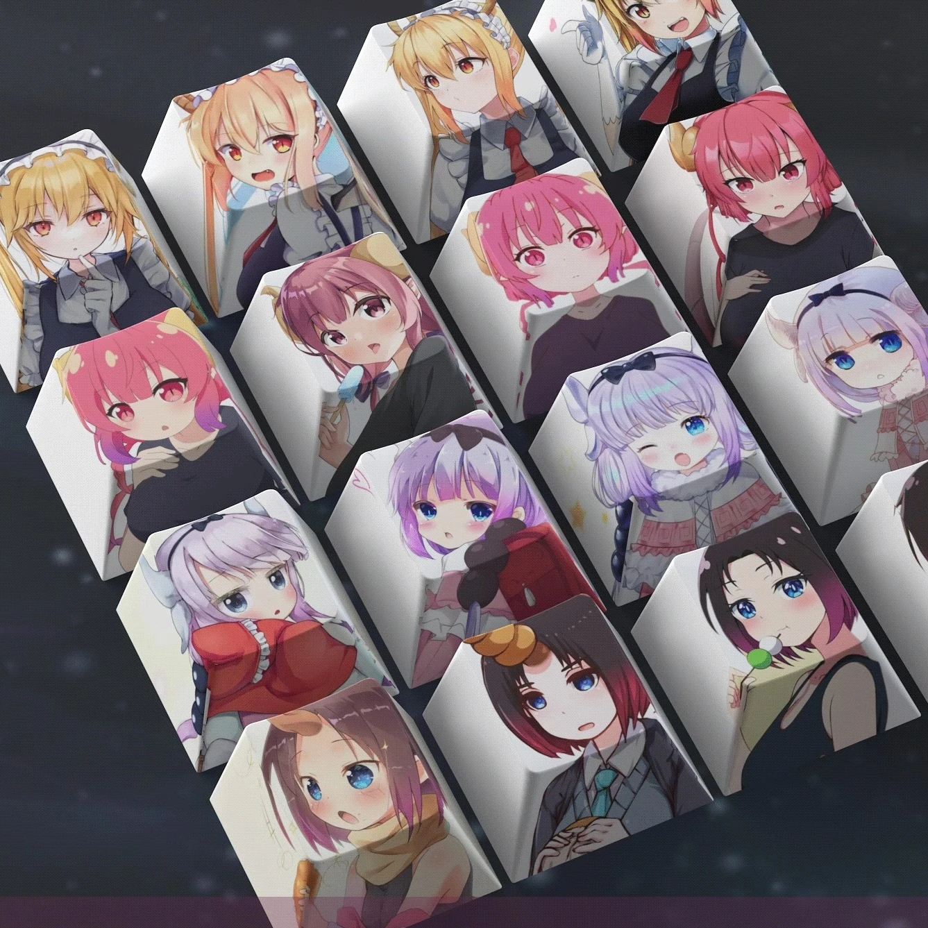 4 teclas/conjunto senhorita kobayashi dragão empregada keycaps pbt tampas de chave de sublimação de tinta para interruptores mx cereja perfil keycap tohru