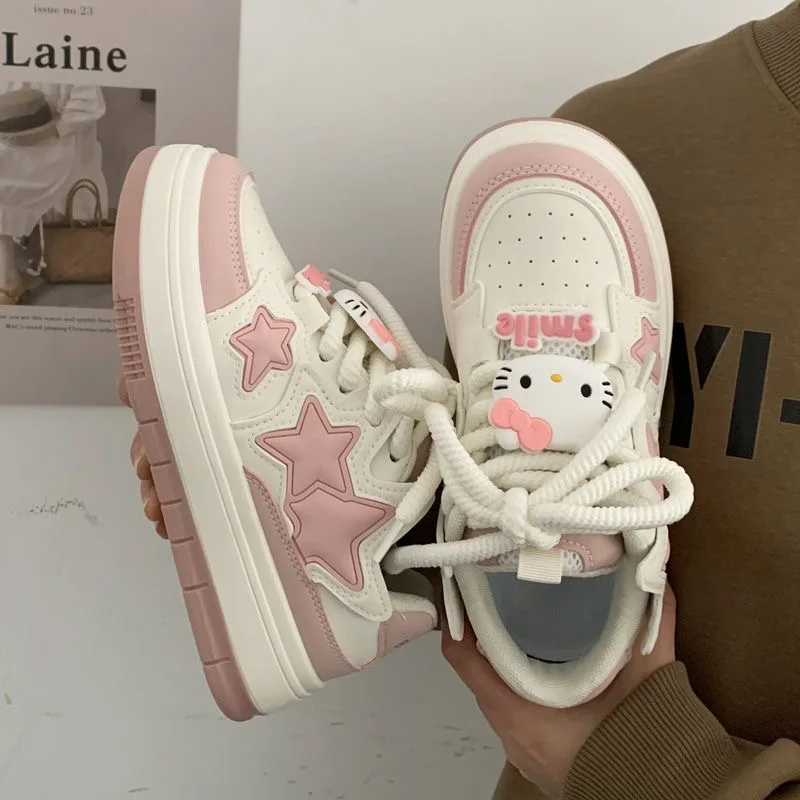 Sanrio Original Hello Kitty Platform Sneakers Preppy Style Off White Shoes Wszechstronne urocze buty z dużą główką dla kobiet 2024 Nowość