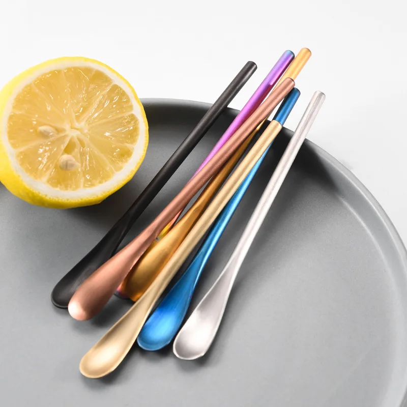 304 Stainless Steel Thickened Long-Handle Mixing Honey Spoon Melon Seed Spoon Japanese Small Coffee Spoon Wine Mixing Lengthened