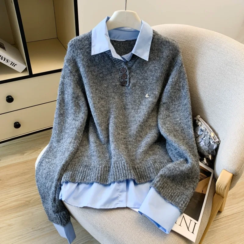 

Свободный крой, корейский женский длинный свиной воротник irt, повседневный удобный утягивающий топ, осенне-зимний модный топ