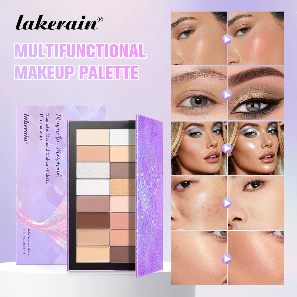 Lakerain Magnetische Meerjungfrau-Make-up-Palette, DIY-Make-up, starke verdeckende Leistung, langlebige, wasserdichte Multifunktions-Make-up-Palette