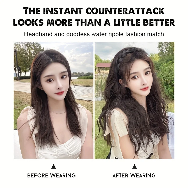 Synthetic water wave headband wig half wig heat resistant fiber Female Brown Black Blonde Cosplay Natural Heat Resistant H - view 3