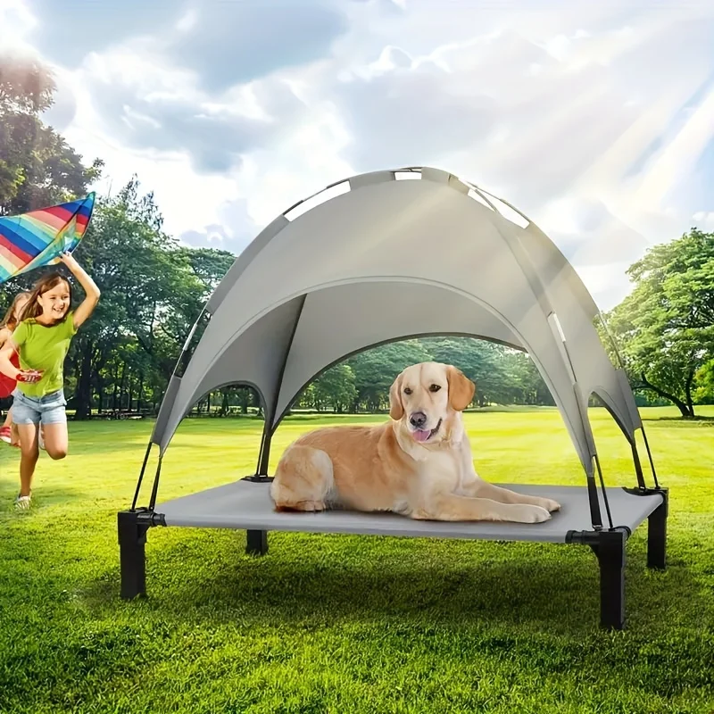 Portable Large Size Pet Bed Elevated Cooling Dog Cot Breathable Mesh Solid Pattern Outdoor Folding Hammock Canopy for Pets Box