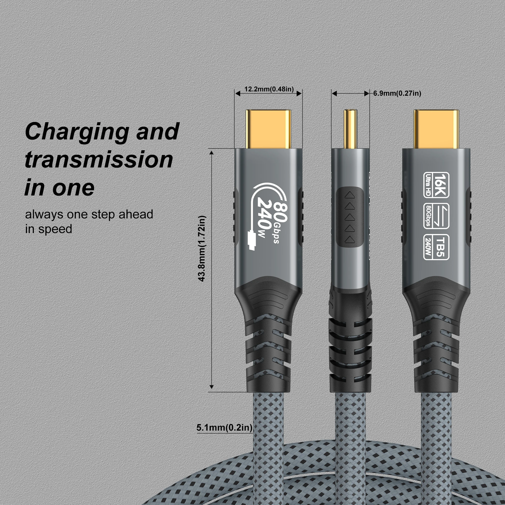 USB4 240w USB C to USB C Cable For Thunderbolt 4 Data Transfer and Charging For MacBook Pro/Air Dell or USB C Monitor