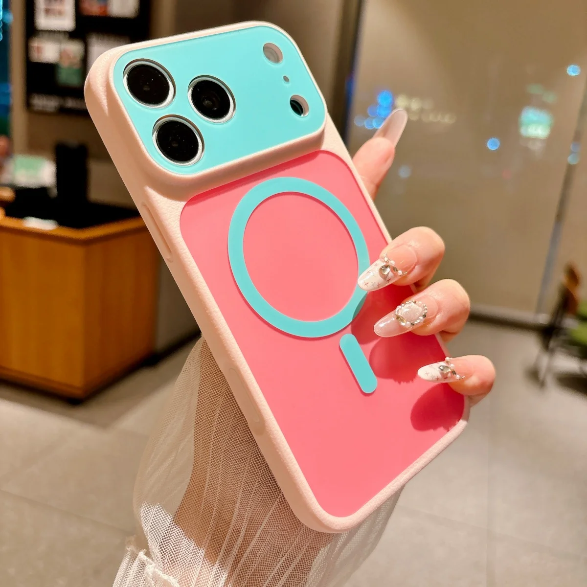 Candy Kontrastfarbe für Magsafe Magnetische Hülle für iPhone Air 18 17 16 15 14 13 Pro Max Plus Vollständiger Linsenschutz Stoßfeste Abdeckung