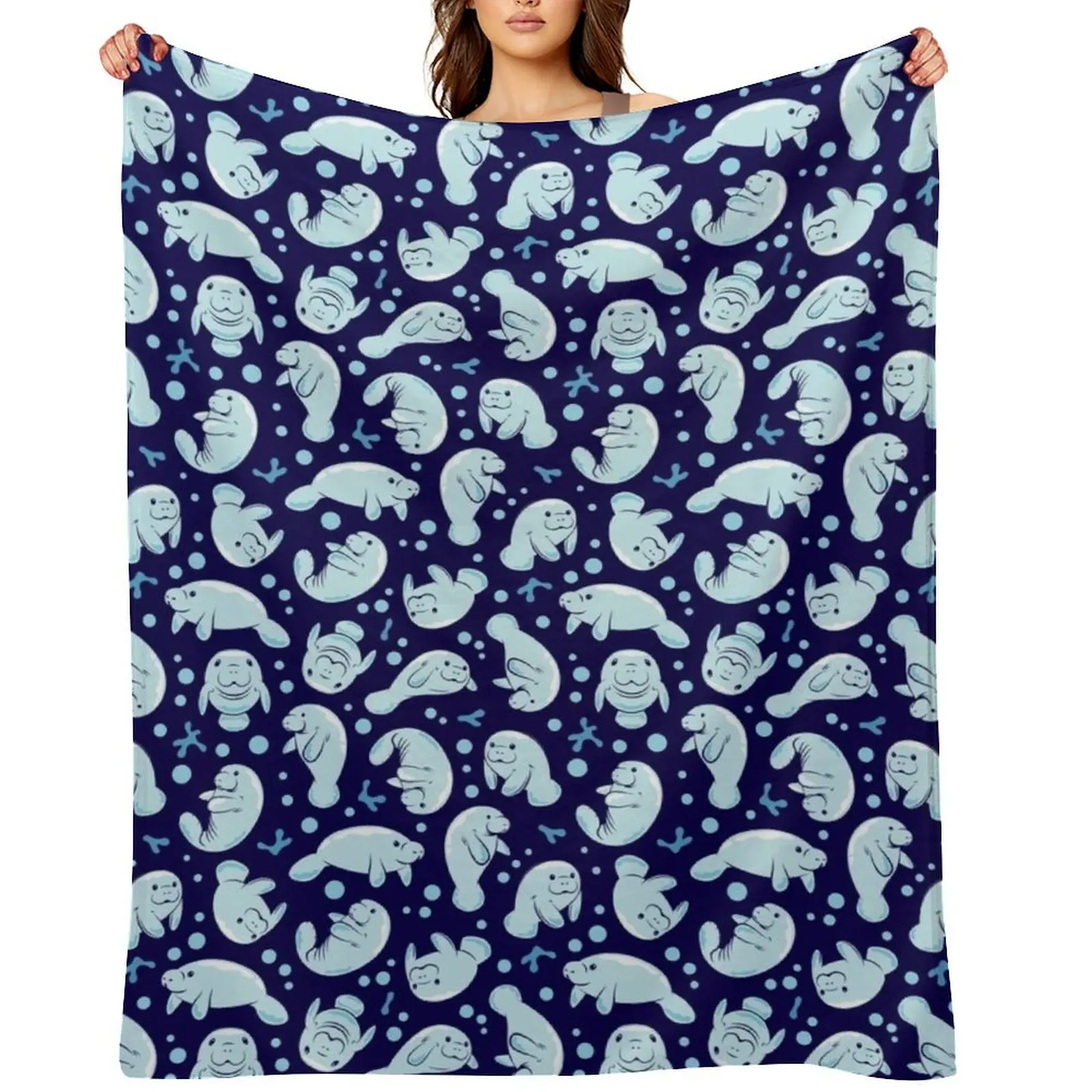 

Cute Manatee Pattern - Blue Underwater Pattern Throw Blanket Stuffeds For Baby Bed Kid'S Blankets
