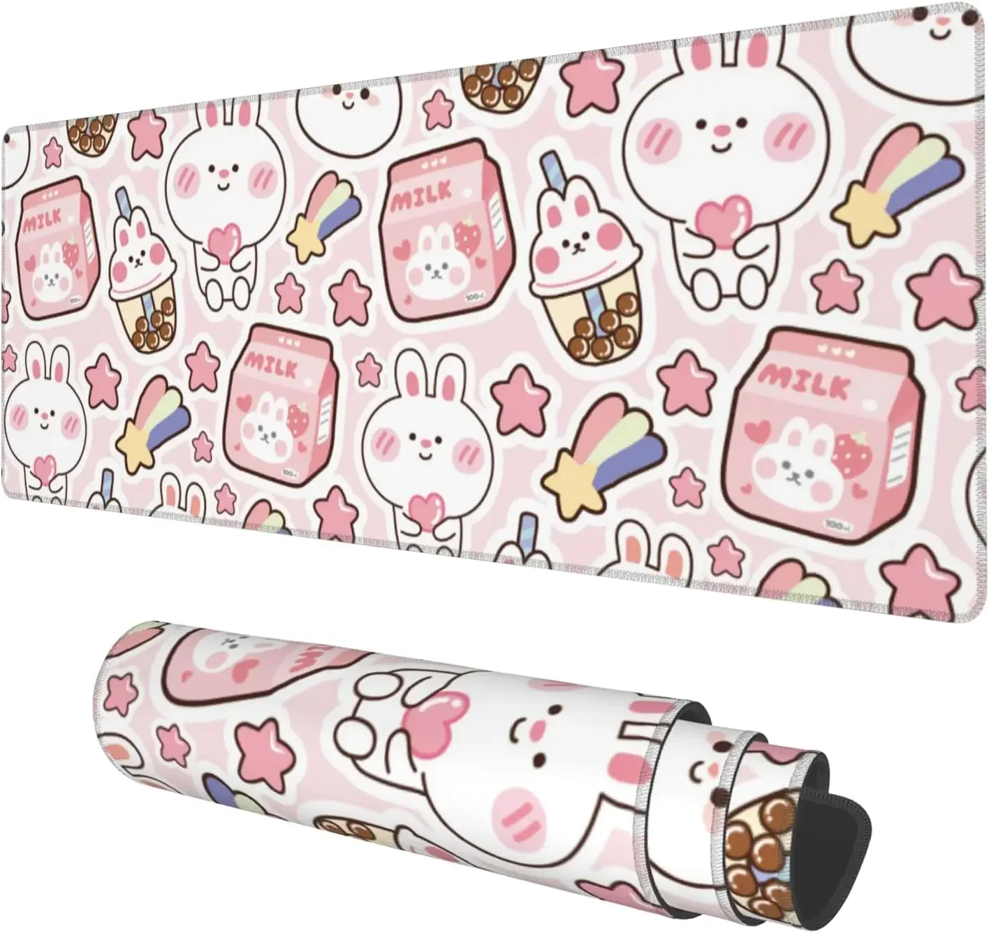 

Pink Kawaii Rabbit Gaming Mouse Pad Large 31.5"x11.8" in Big Mouse Pad with Non-Slip Base and Stitched Edge for Home Office Work