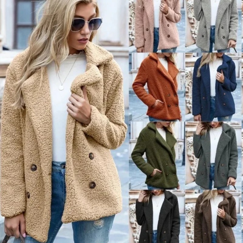 Women Elegant Faux Fur Jackets Female Fashion Double-breasted Teddy Coats Autumn Winter New Warm Soft Loose Polychrome Outwear