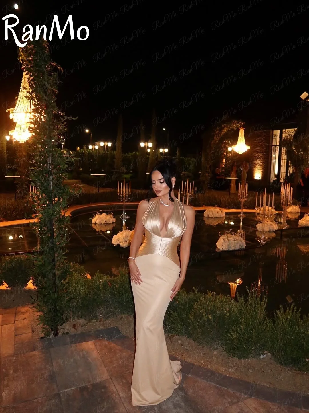 Ranmo 2025 Sexy Mermaid Prom Evening Dresses Halter Neck Backless Party Dress Saudi Arabia Night Cocktail Prom Gowns Customized