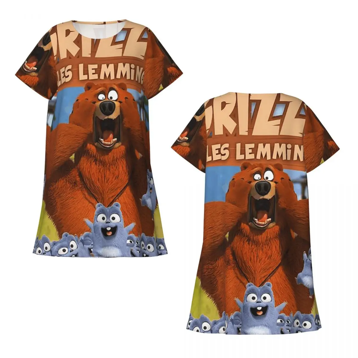 Grizzy And The Lemmings Cartoon Anime Short Sleeves Nightdress Sleeping Sleepshirts Women Nightgowns Loose Pajama Dress