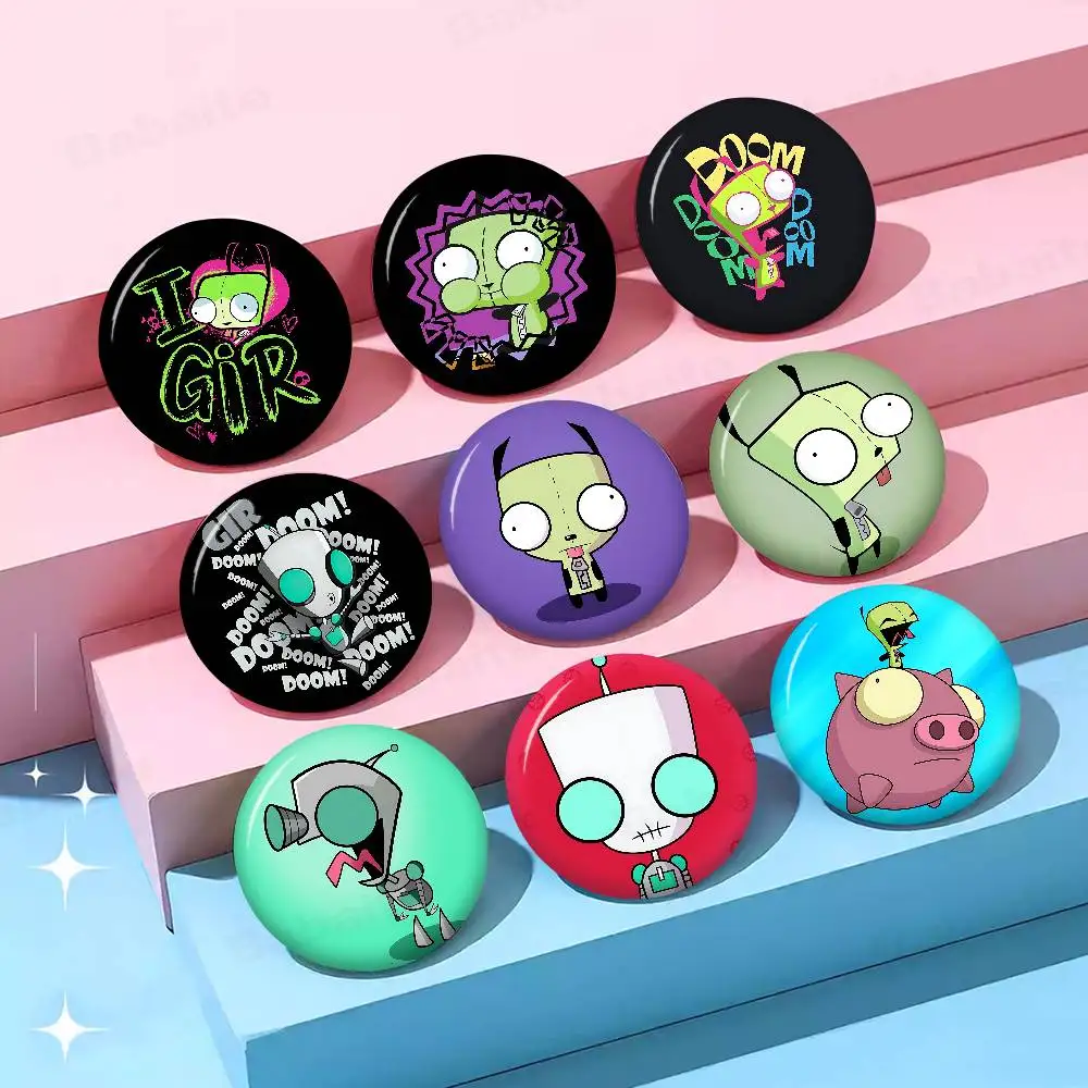 Cartoon I-Invader Z-Zim Creative Pins Funny Faces Round Snap-in Brooch Badge Backpack Hat Accessories Jewelry Gifts