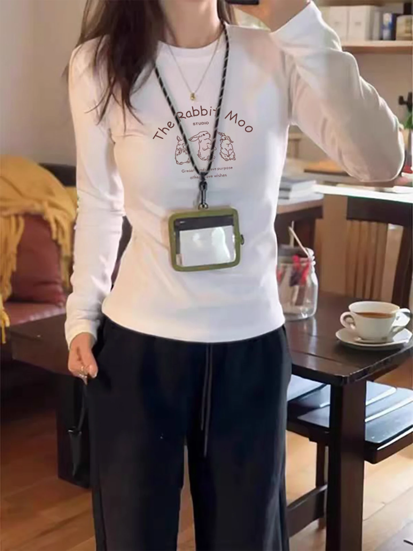 

Новинка 2025, женский длинный свек из чистого хлопка, утягивающий топ небольшого размера, модный топ для девочек, ранняя осень, футболка oulder Fit