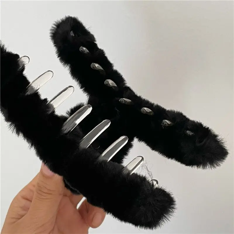 Soft Milk Coffee Color Series Imitation Fur Rabbit Fur Back Head Updo Hair Claw Warm Large Plush Shark Clip Barrettes Hair Claws