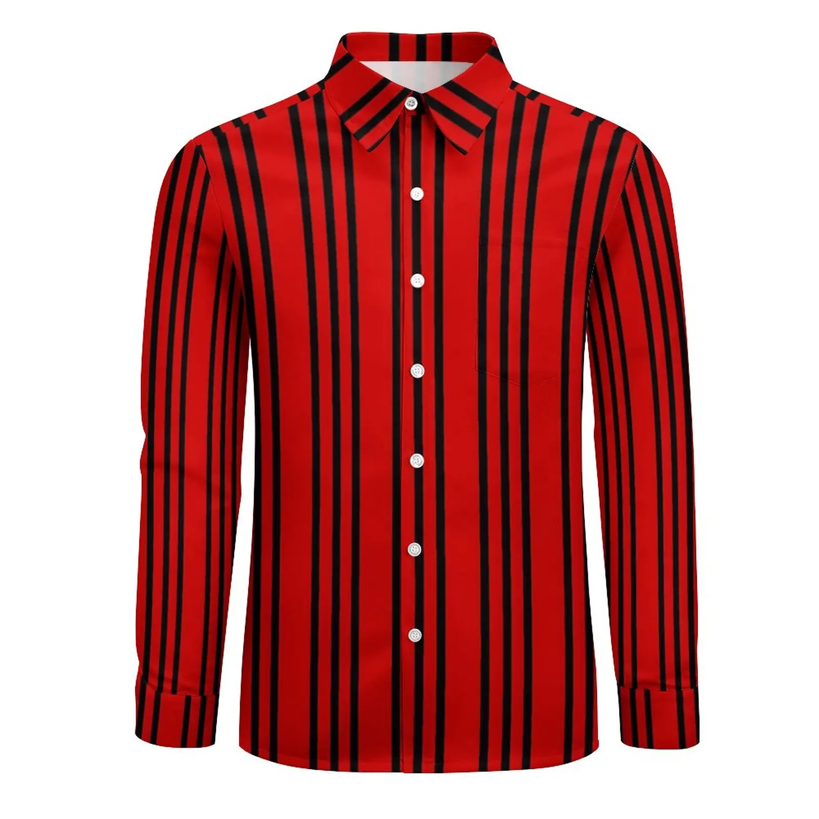 Vertical Striped Shirt Spring Black And Red Lines Casual Shirts Man Fashion Blouses Long Sleeve Pattern Street Style Top