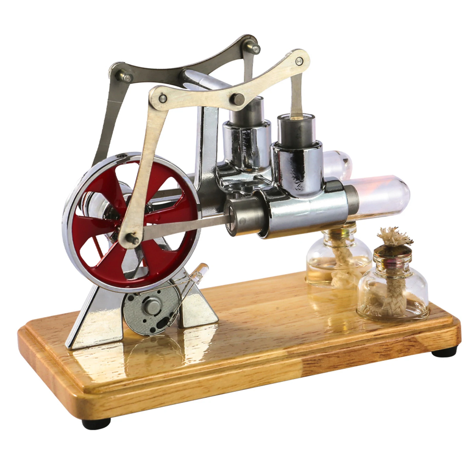 Stirling Engine Model Hot Air Motor Model Physics Twin-engine Generator Model with LED Light Flywheel Science Experiment Toy