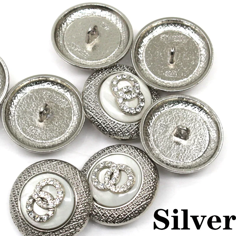 100% High Quality 10Pc 25mm Rhinestone Metal Buttons Of Clothing Fashion Decor Round Big Button For Women Sewing Needlework