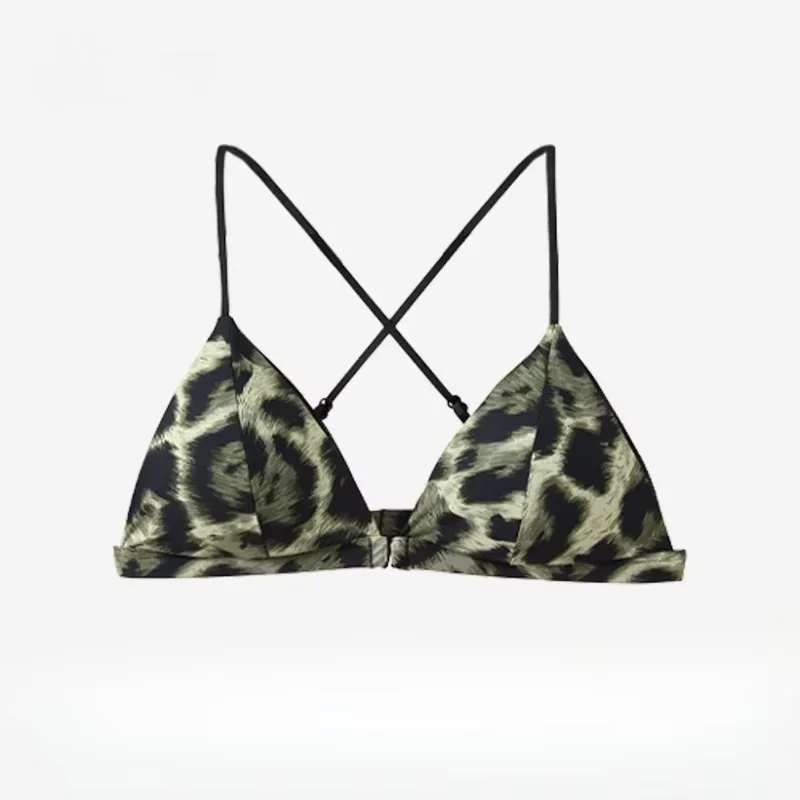 Women'S Sexy Leopard Print Underwear Set Front Closure French Triangle Cup Light Non Wired Push Up Ladies Lingerie Underwear