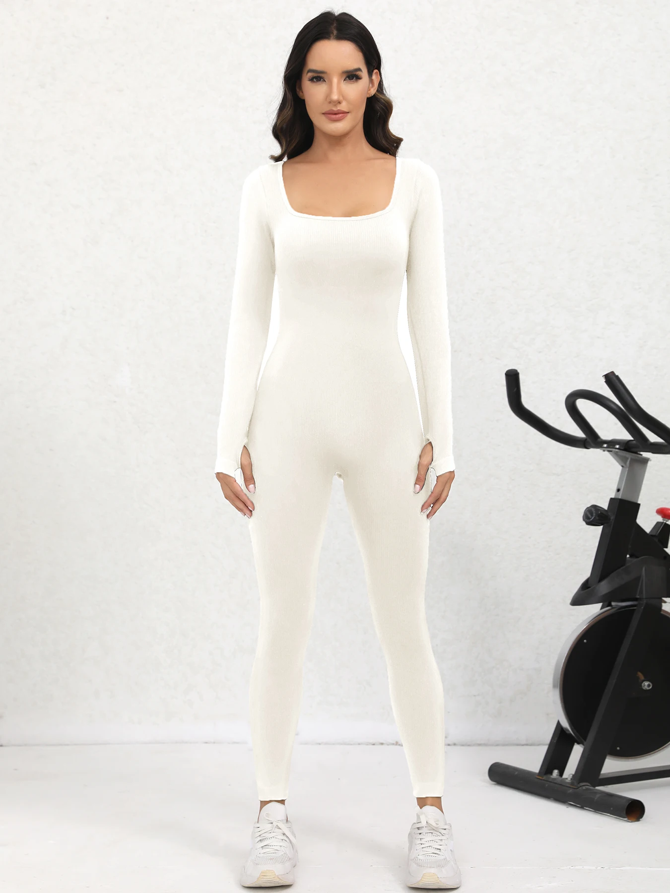 Women Yoga Jumpsuits Workout Ribbed Long Sleeve Sport Jumpsuits