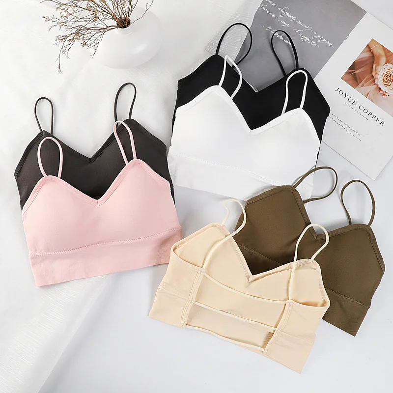 

Seamless Thin Straps Sexy Large Backless Wrap Top Tube Top Without Wires with Breast Pads Bottoming Sports Bra for Women