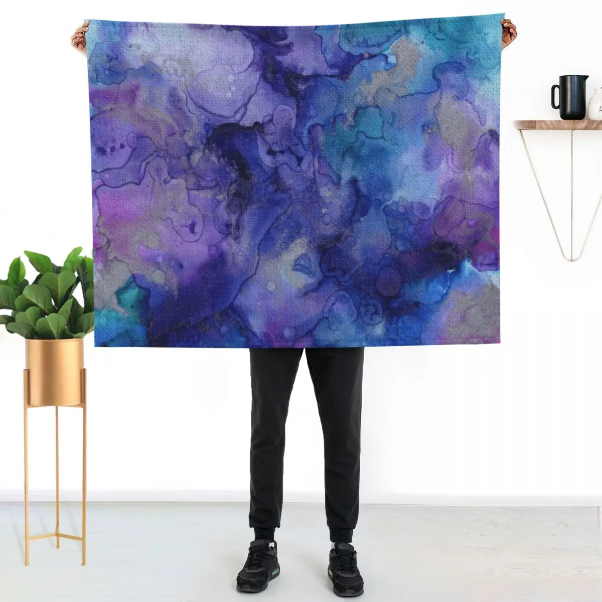 

Purple and turquoise blue textured watercolor Throw Blanket Summer Cool Breathable Blanket for Sleeping