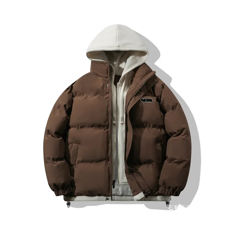 Veste bouffante à capuche épaisse pour homme, vêtement d'extérieur décontracté, faux Parkas deux pièces, manteau chaud en Fiber de Polyester pour un usage quotidien, hiver