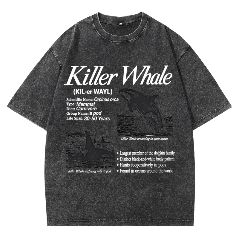 Vintage 90s Graphic T-Shirt Whale Facts Tee Funny Ocean Animal Lover T Shirt Men Women Washed Printed Tshirts Streetwear