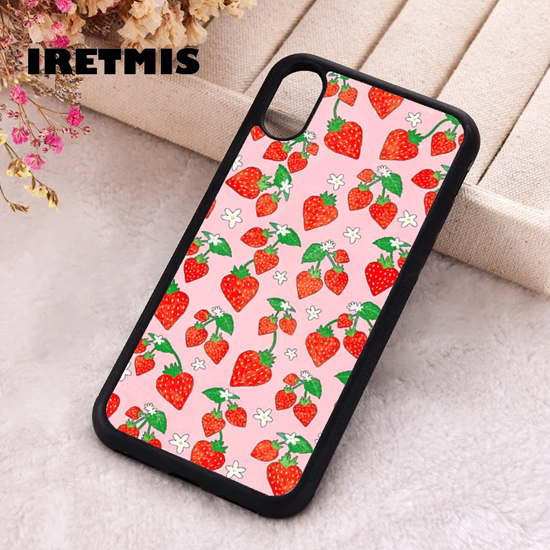 Iretmis Phone Cover Case For iPhone X XS Max XR 11 12 13 PRO MINI 14 15 16 Plus Rubber Silicone  Strawberry Sweethearts