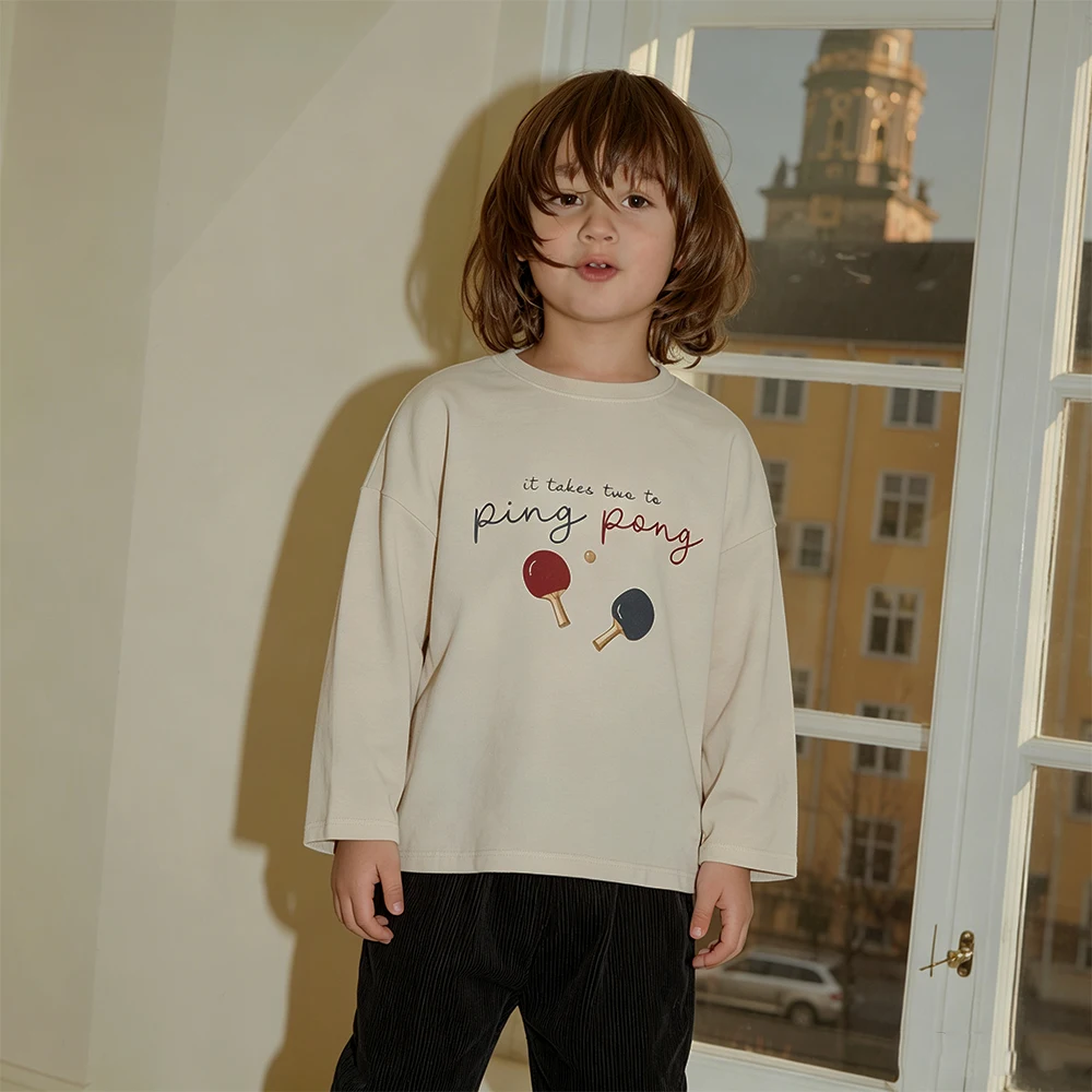 KS Brand New Autumn Children Long Sleeved Round Neck T-shirt Cute Table Tennis Top for Boys/ Girls Panda T-shirt Cartoon Clothes