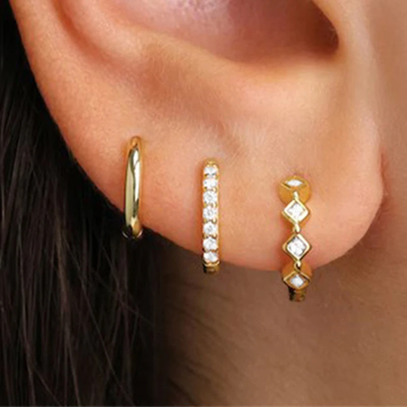 3PCS Crystal Tragus Huggie Earring Set Cartilage Jewelry Women Fashion Hoop Earring Bulk Helix Piercing Flower Lobe Earing Lot