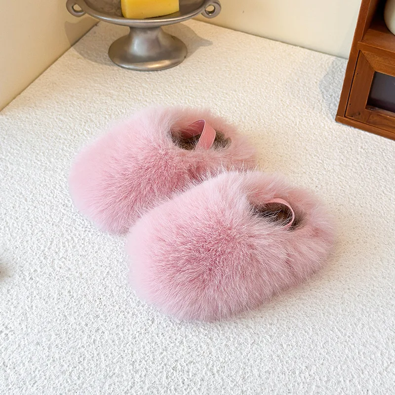 

Детские плюшевые тапочки, однотонные универсальные детские тапочки, модные теплые зимние тапочки 2025 года, новая повседневная обувь для девочек, модная модная обувь с мягкой подошвой