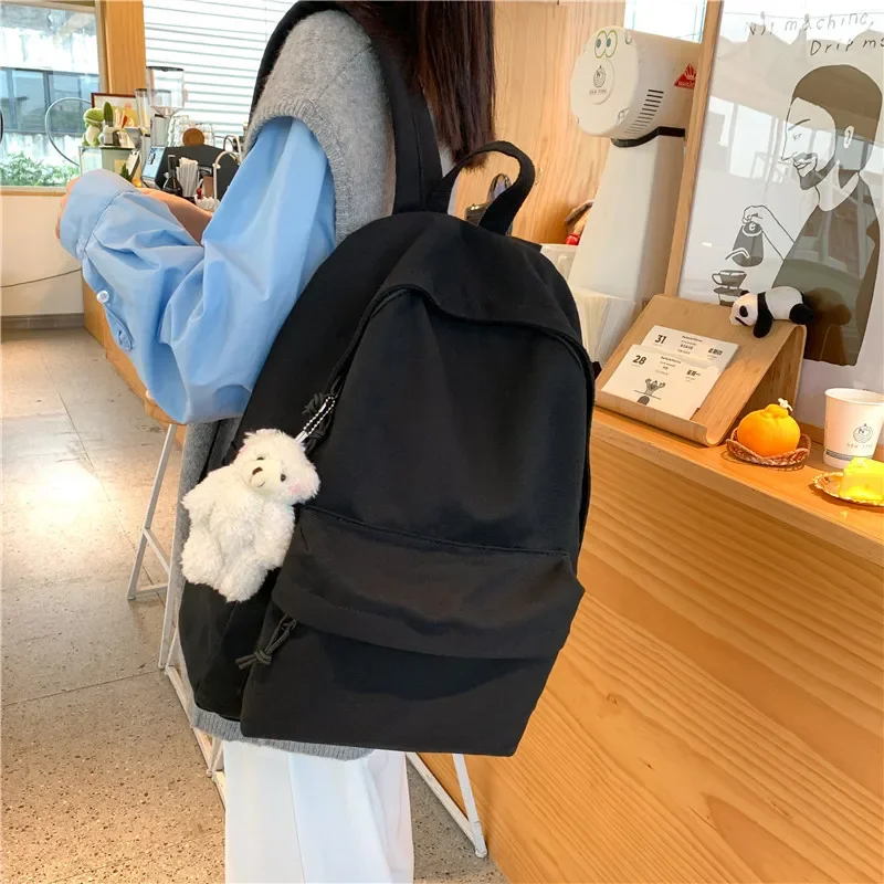 Large Capacity Canvas Black Backpack Light Simple Travel Bag Canvas Backpack Student School Bag Canvas Student Zipper Backpack