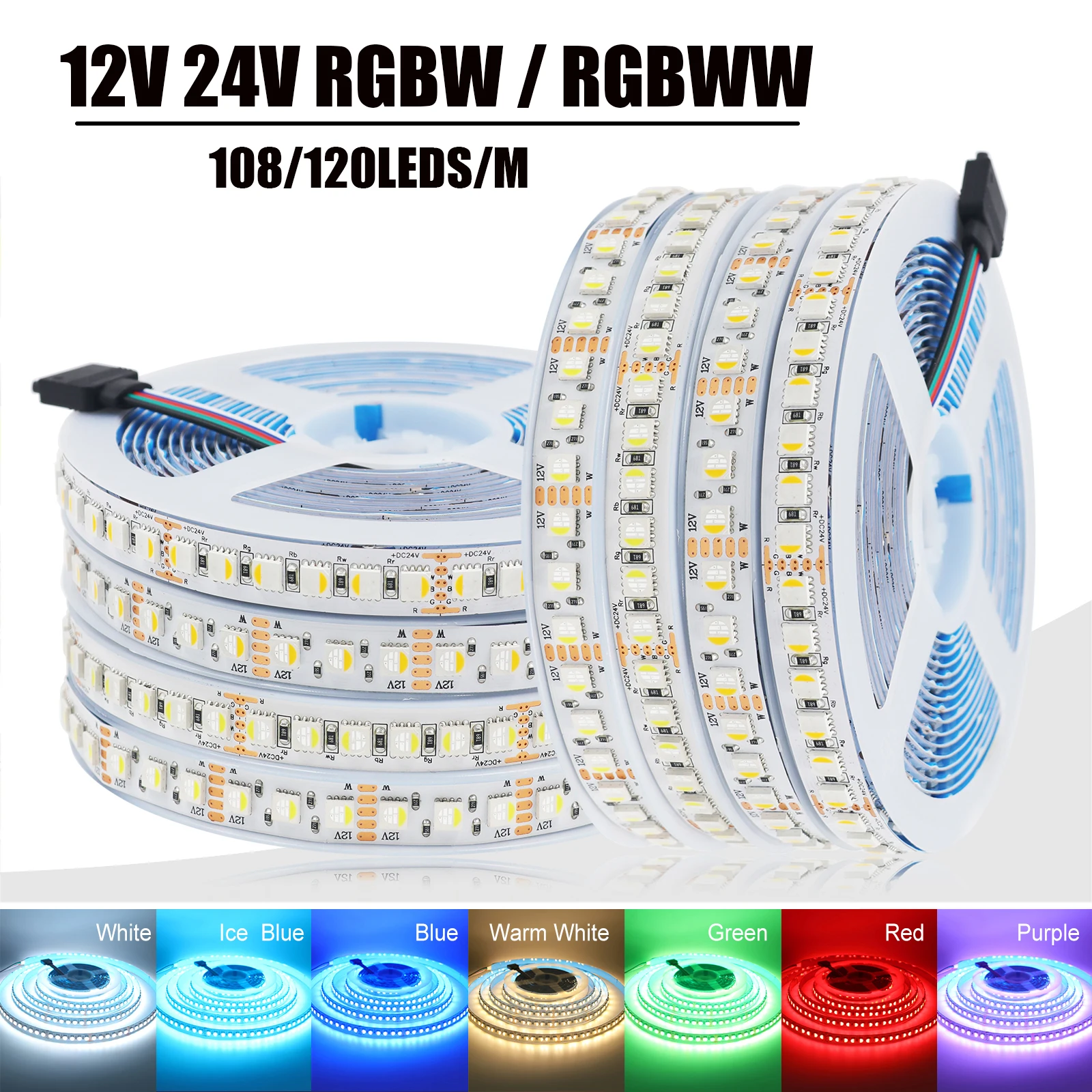 

RGBW RGBWW LED Strip DC 12V 24V 5PIN 4 Colors In 1 Chip SMD 5050 108 120 Leds/M Home Decoration Flexible Ribbon Tape Rope Light