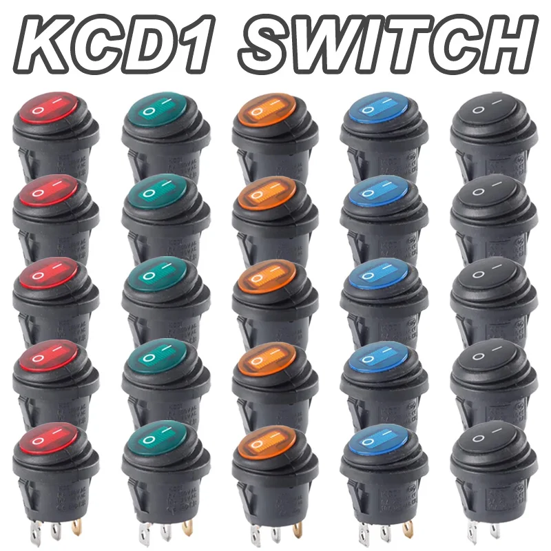 Waterproof KCD1 Round Button ON-OFF Switches Boat-shaped Push Button Switch Rocker Switch with Light 12V 220V