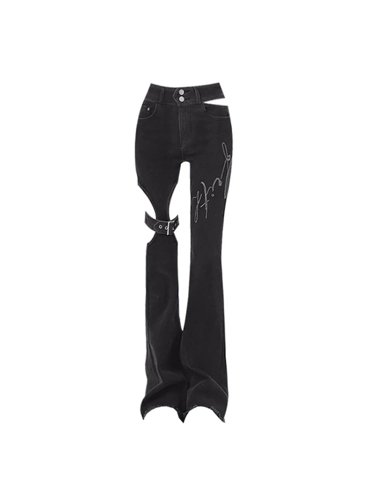 

Women Dark Academia Design Low Rise Grunge Gothic Pants Hip-pop Harajuku Flare Long Trousers Gyaru 2000s Aesthetic Slim Y2k Kpop