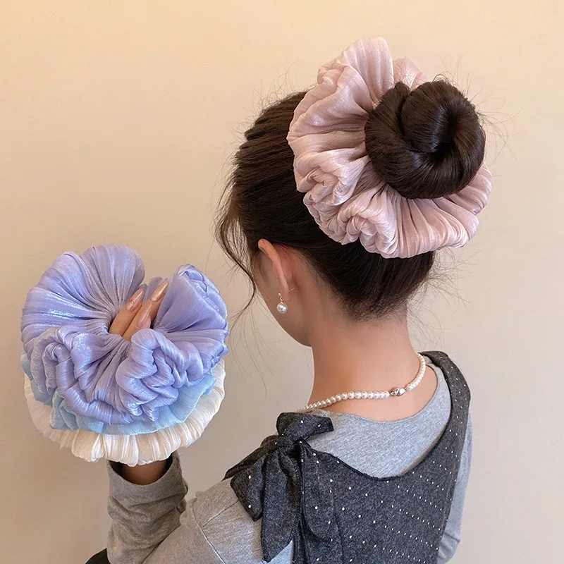 

Large Bright Satin Hair Scrunchies Elastic Hair Bands Women Girls Hair Ties Ponytail Holder Hair Ropes Hair Accessories Sweet