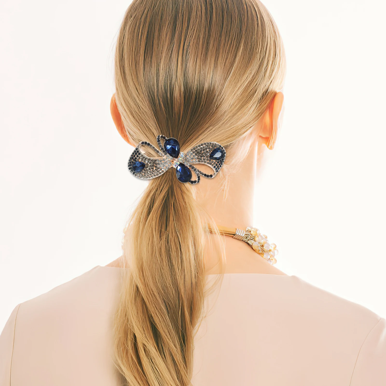

Rhinestone Hair Clips Women Purple Bow Barrettes French Clips Thick Hair Accessories Girls Wedding Birthday Party
