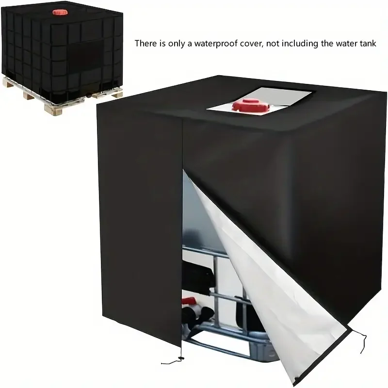 Black IBC Tote Cover 210D Oxford Fabric with Zipper And Drawstring Protective Outdoor Storage Cover for Containers